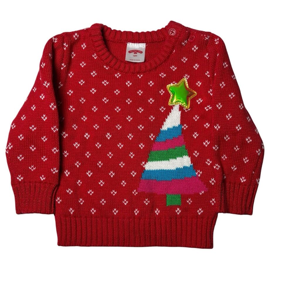Holiday Time Baby Christmas Sweater 12M Red Knit Christmas Tree Toddler Holiday
